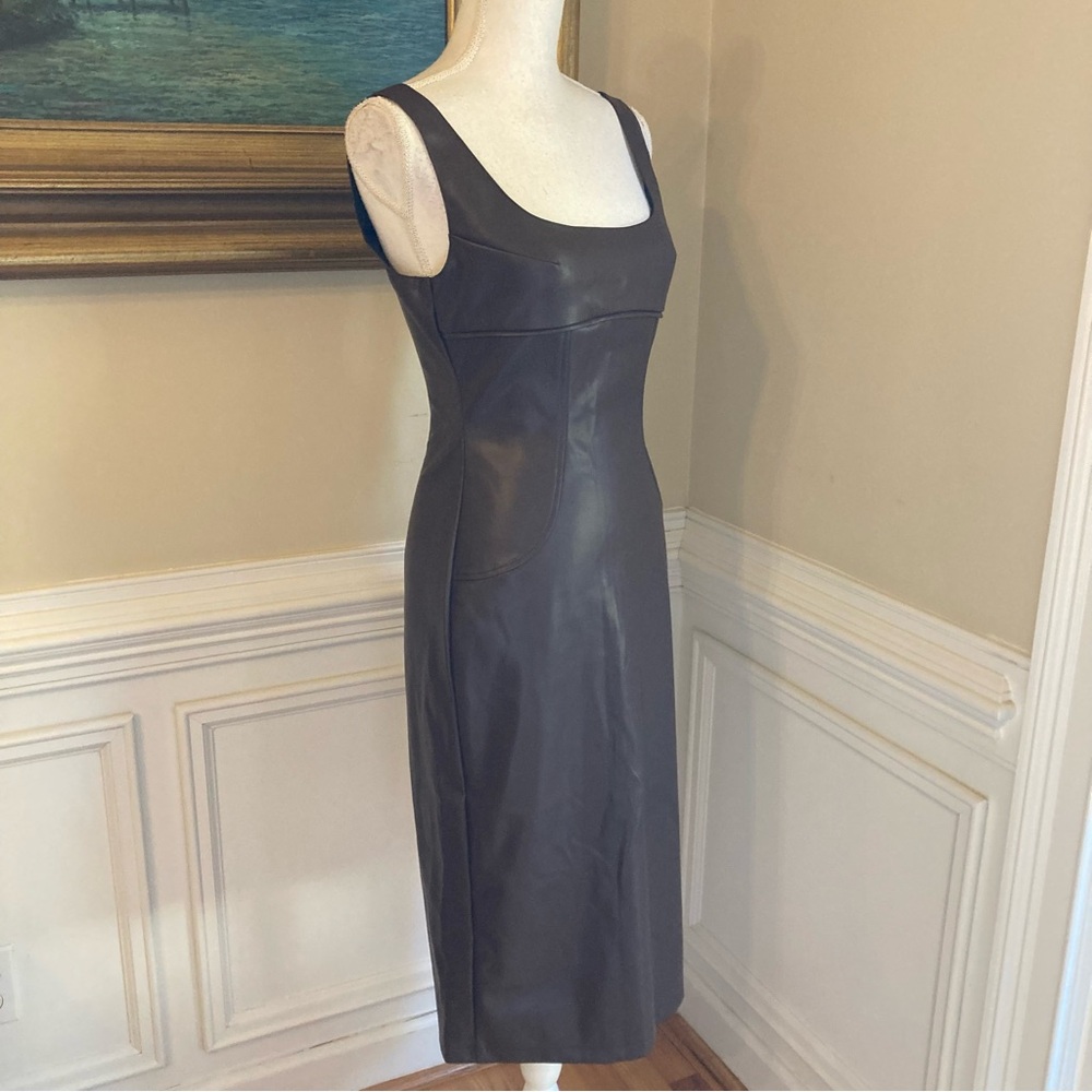 COMMENSE Brown Faux Leather Midi Dress NWT - Picture 9 of 10